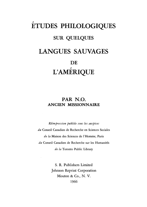 Cover image for book Études philologiques sur quelques langues sauvages de l’Amérique