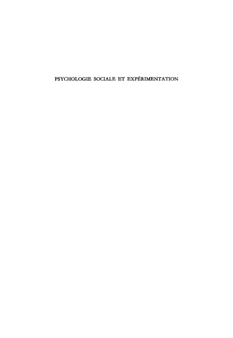 Cover image for book Psychologie sociale et expérimentation