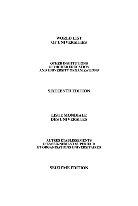 Cover image for book World List of Universities / Liste Mondiale des Universités 1985–1986