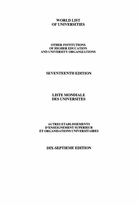 Cover image for book World List of Universities / Liste Mondiale des Universités