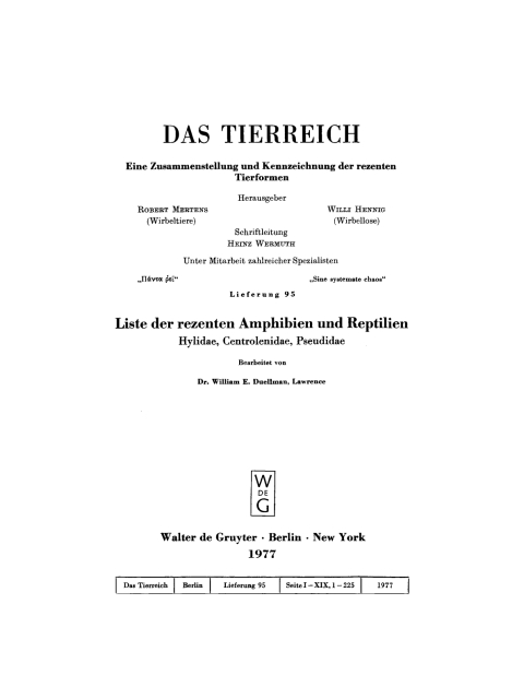 Cover image for book Liste der rezenten Amphibien und Reptilien. Hylidae, Centrolenidae, Pseudidae