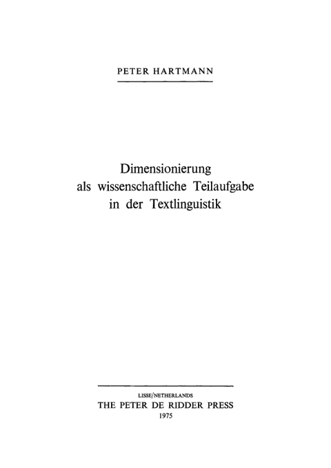 Cover image for book Dimensionierung als wissenschaftliche Teilaufgabe in der Textlinguistik