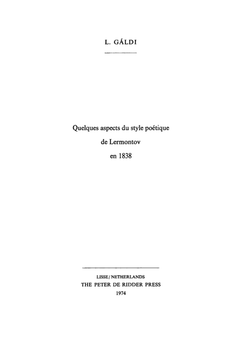 Cover image for book Quelques aspects du style poétique de Lermontov en 1838