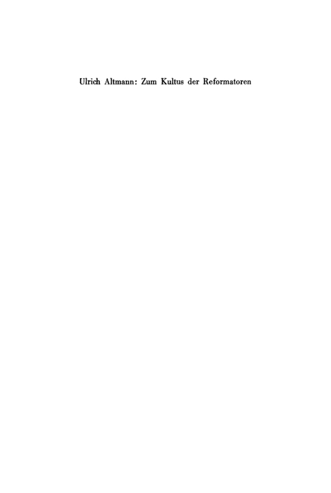 Cover image for book Zum Kultus der Reformatoren