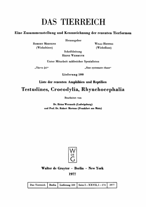 Cover image for book Liste der rezenten Amphibien und Reptilien. Testudines, Crocodylia, Rhynchocephalia