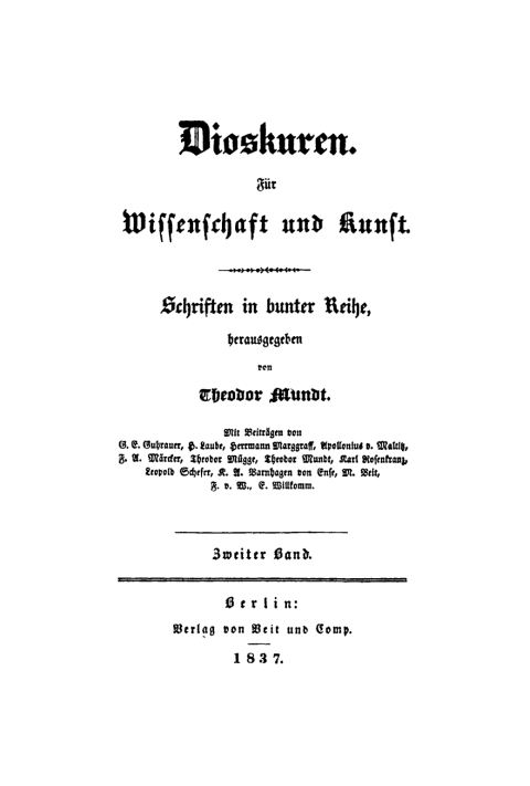 Cover image for book Dioskuren. Für Wissenschaft und Kunst. Band 2