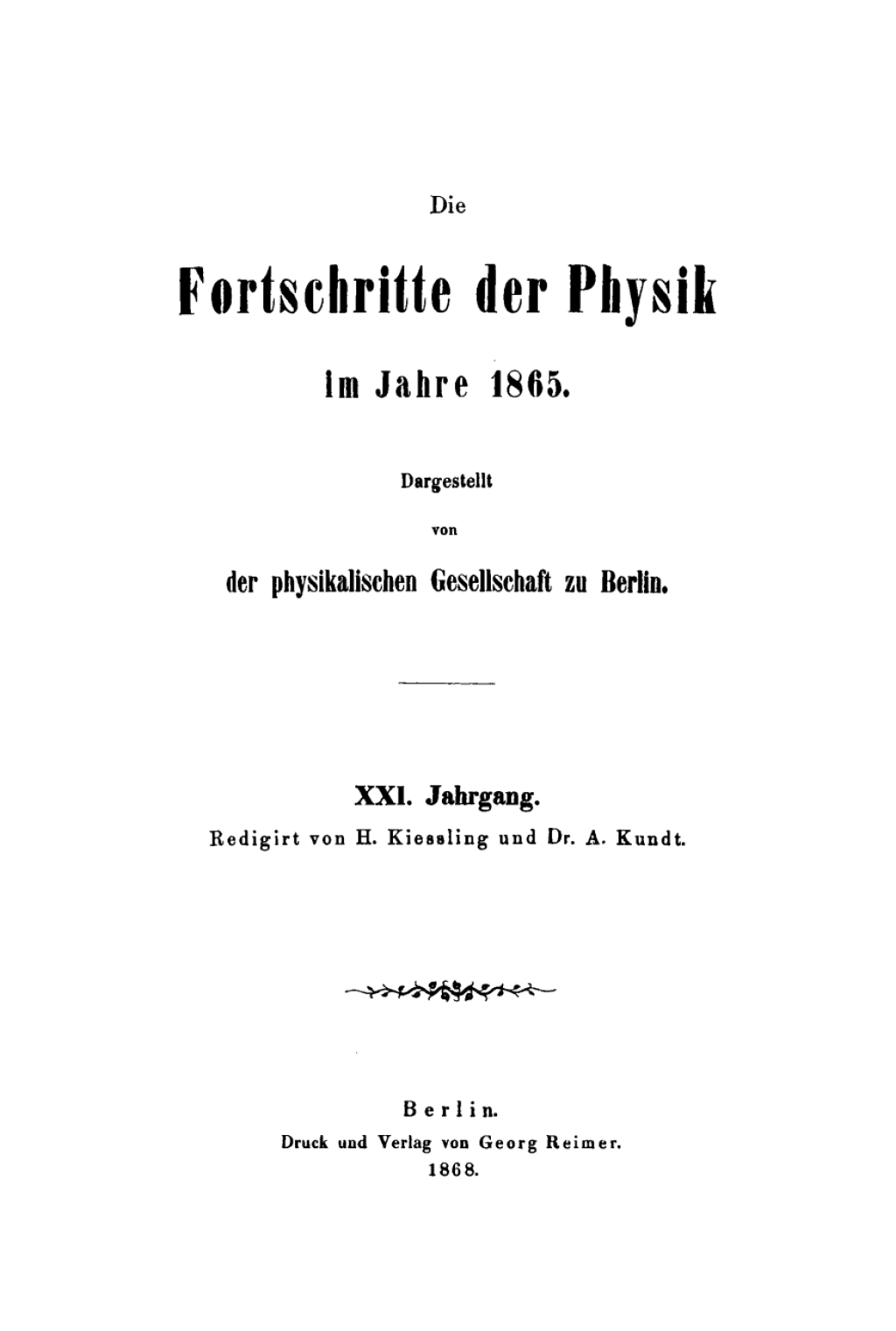 Page Fidelity Die Fortschritte der Physik im Jahre .... 1865, Jahrgang 21; $310.80