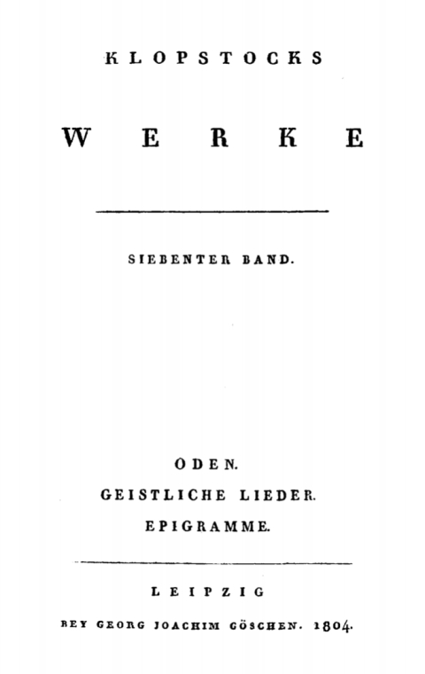 Cover image for book [Oden. Gestliche Lieder. Epigramme]