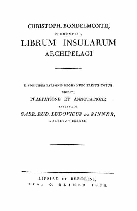 Cover image for book Christoph Bondelmontii Florentini Librum Insularum Archipelagi