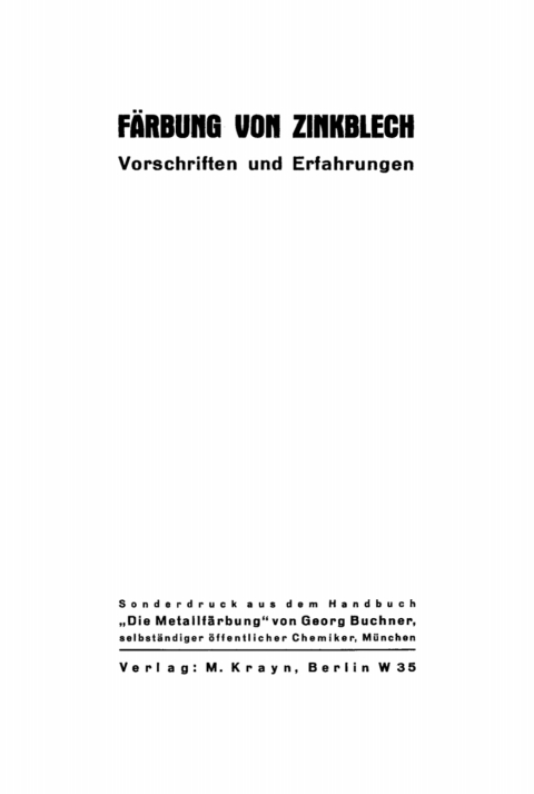 Cover image for book Färbung von Zinkblech