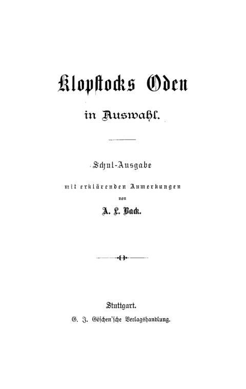 Cover image for book Klopstocks Oden in Auswahl