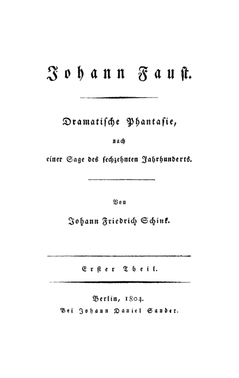 Cover image for book Johann Friedrich Schink: Johann Faust. Teil 1