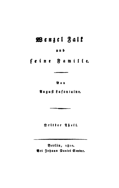 Cover image for book August Lafontaine: Wenzel Falk und seine Familie. Teil 3