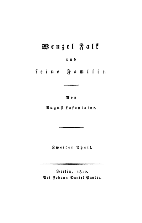 Cover image for book August Lafontaine: Wenzel Falk und seine Familie. Teil 2
