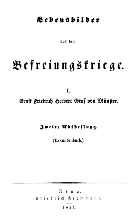 Cover image for book I. Ernst Friedrich Herbert, Graf von Münster