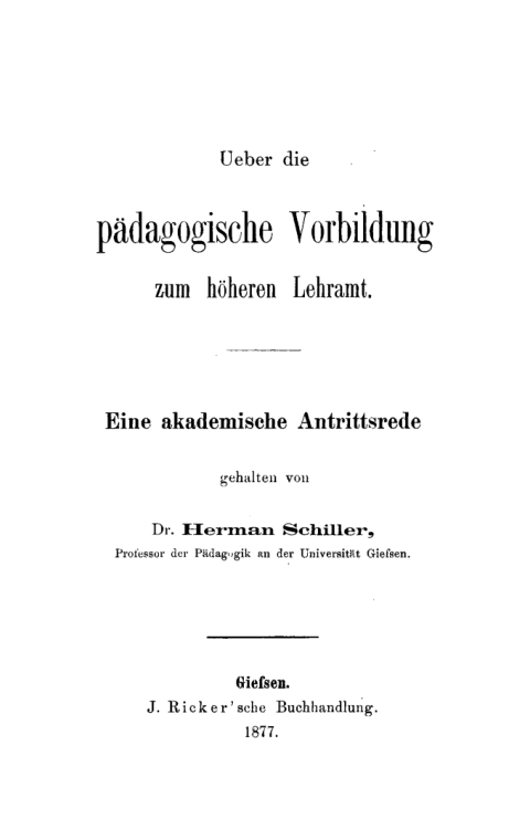 Cover image for book Ueber die pädagogische Vorbildung zum höheren Lehramt