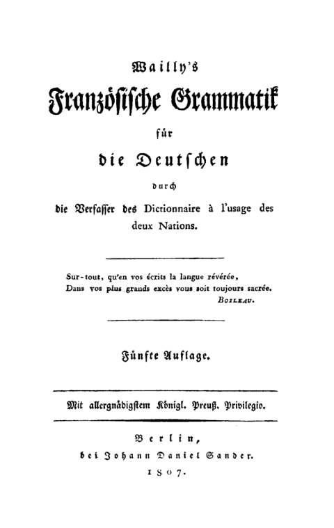 Cover image for book Wailly’s französische Grammatik für die Deutschen