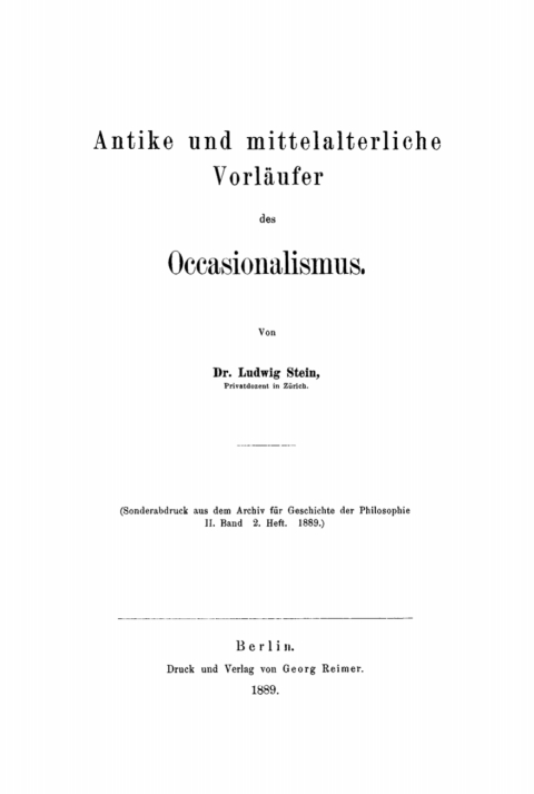 Cover image for book Antike und mittelalterliche Vorläufer des Occasionalismus