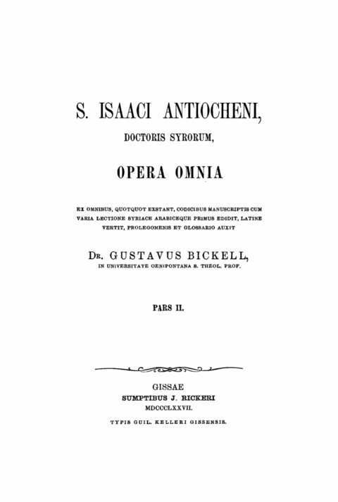 Cover image for book Antiochenus Isaac: S. Isaaci Antiocheni doctoris Syrorum, opera omnia. Pars II