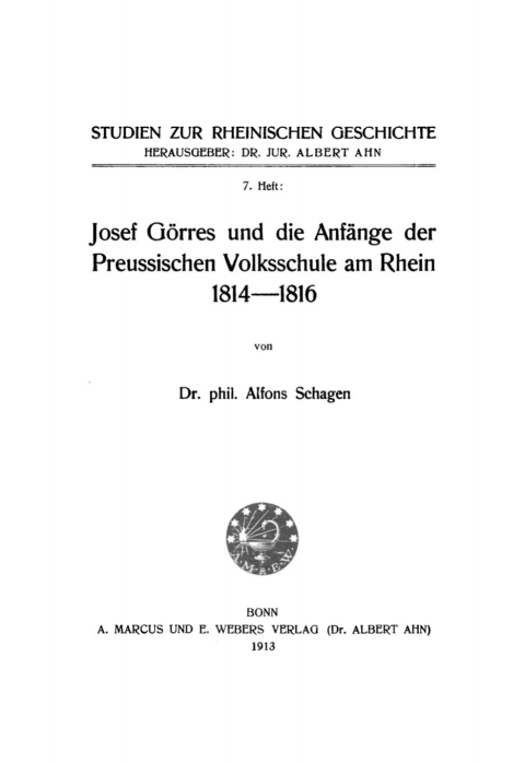 Cover image for book Josei Görres und die Anfänge der Preussischen Volksschule am Rhein 1814–1816