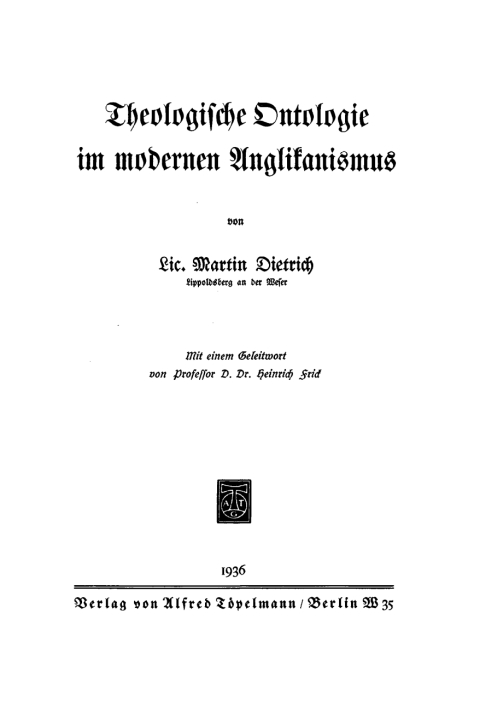 Cover image for book Theologische Ontologie im modernen Anglikanismus