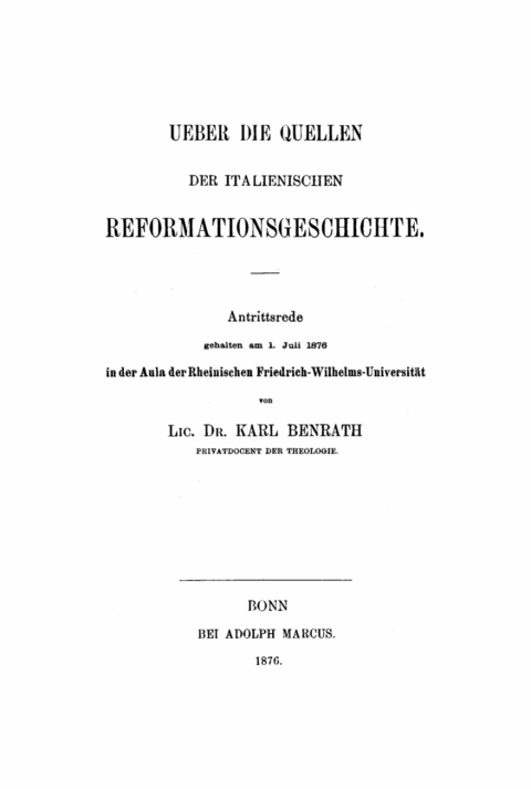 Cover image for book Ueber die Quellen der italienischen Reformationsgeschichte