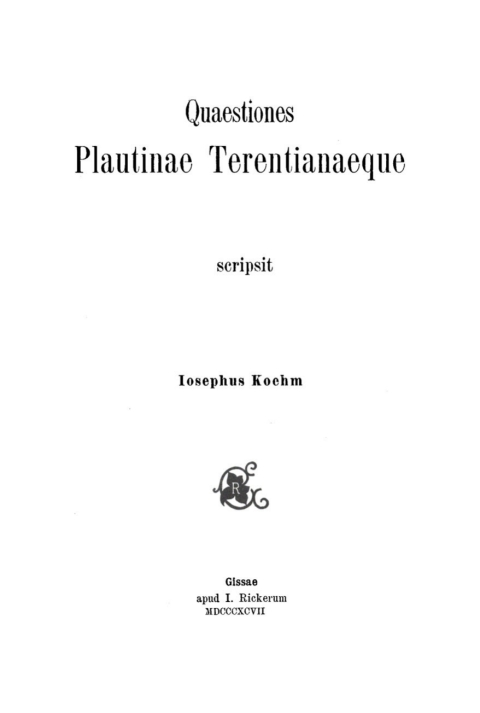 Cover image for book Quaestiones Plautinae. Terentianaeque