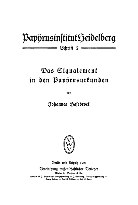 Cover image for book Das Signalement in den Papyrusurkunden