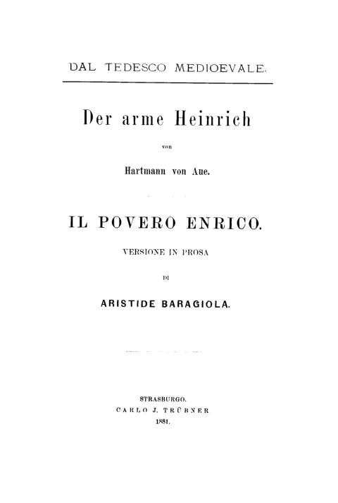 Cover image for book Der arme Heinrich / Il povero Enrico