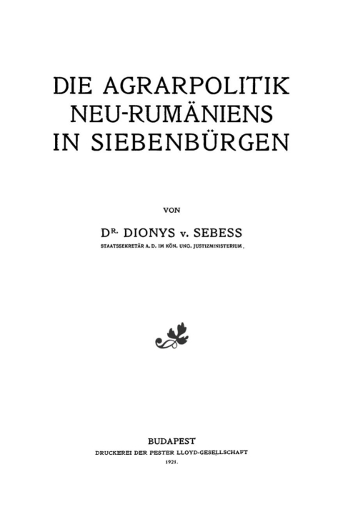 Cover image for book Die Agrarpolitik Neu-Rumäniens in Siebenbürgen