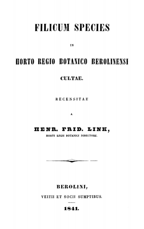 Cover image for book Filicum Species in Horto Regio Botanico Berolinensi Cultae