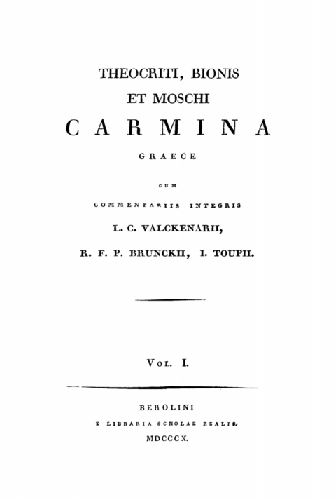 Cover image for book Theocriti, Bionis et Moschi carmina. Vol 1