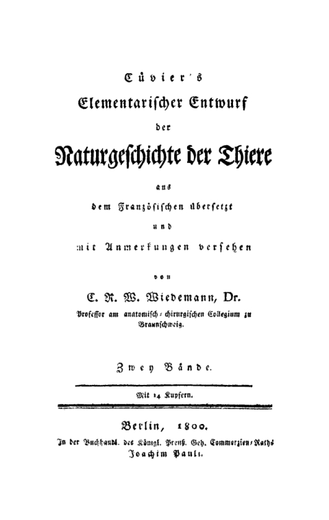 Cover image for book Cuvier’s Elementarischer Entwurf der Naturgeschichte der Thiere. Band 1