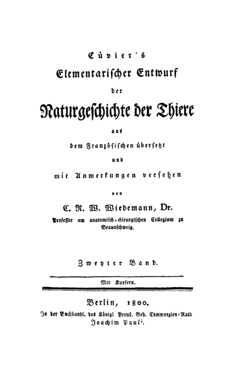 Cover image for book Cuvier’s Elementarischer Entwurf der Naturgeschichte der Thiere. Band 2