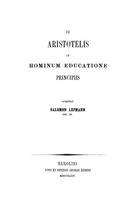 Cover image for book De Aristotelis in hominum educatione principiis