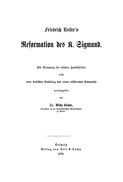 Cover image for book Friedrich Reiser’s Reformation des K. Sigmund