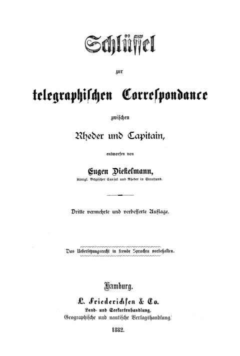 Cover image for book Schlüssel zur telegraphischen Correspondance zwischen Rheder und Capitain