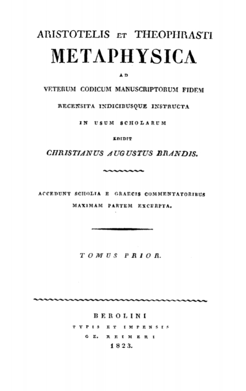 Cover image for book Aristotelis et Theophrasti Metaphysica. Tomus 1