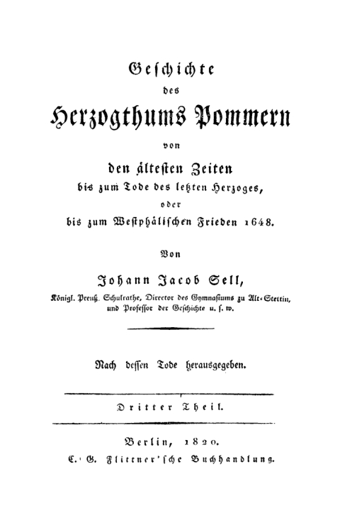 Cover image for book Johan Jacob Sell: Geschichte des Herzogthums Pommern. Teil 3