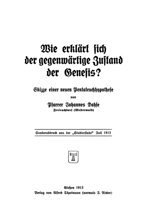 Cover image for book Wie erklärt sich der gegenwärtige Zustand der Genesis?
