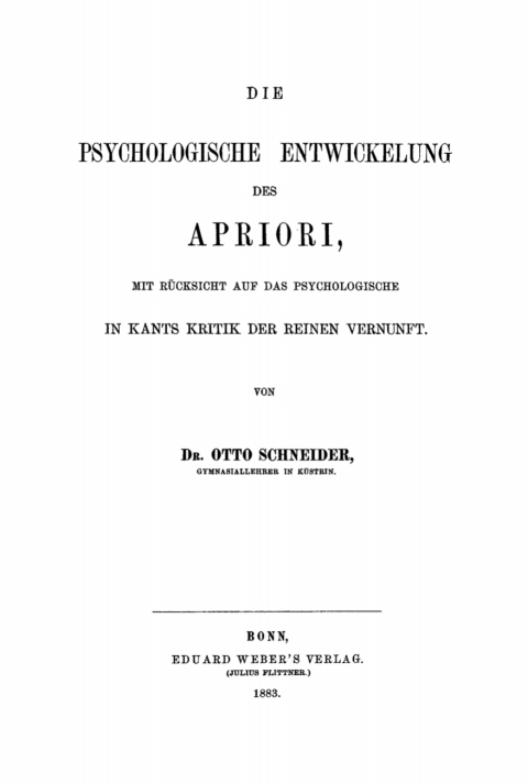 Cover image for book Die psychologische Entwickelung des Apriori