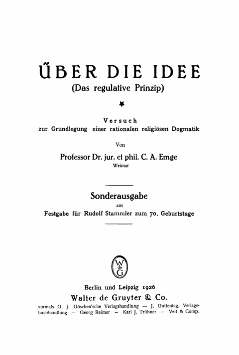 Cover image for book Über die Idee (Das regulative Prinzip)