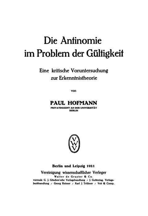 Cover image for book Die Antinomie im Problem der Gültigkeit
