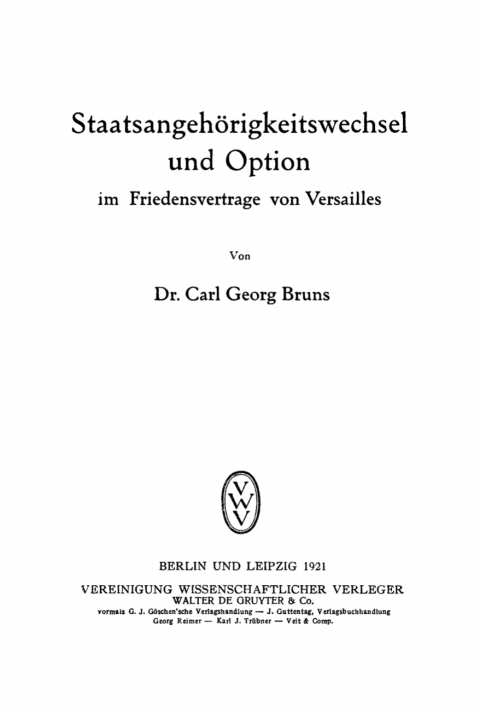 Cover image for book Staatsangehörigkeitswechsel und Option im Friedensvertrage von Versailles