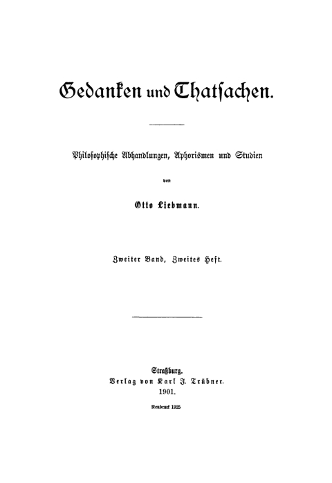 Cover image for book Otto Liebmann: Gedanken und Thatsachen. Band 2, Heft 2