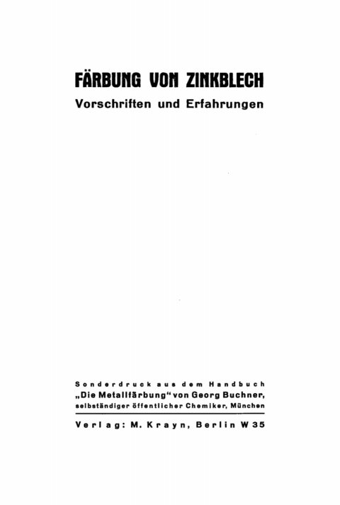 Cover image for book Färbung von Zinkblech