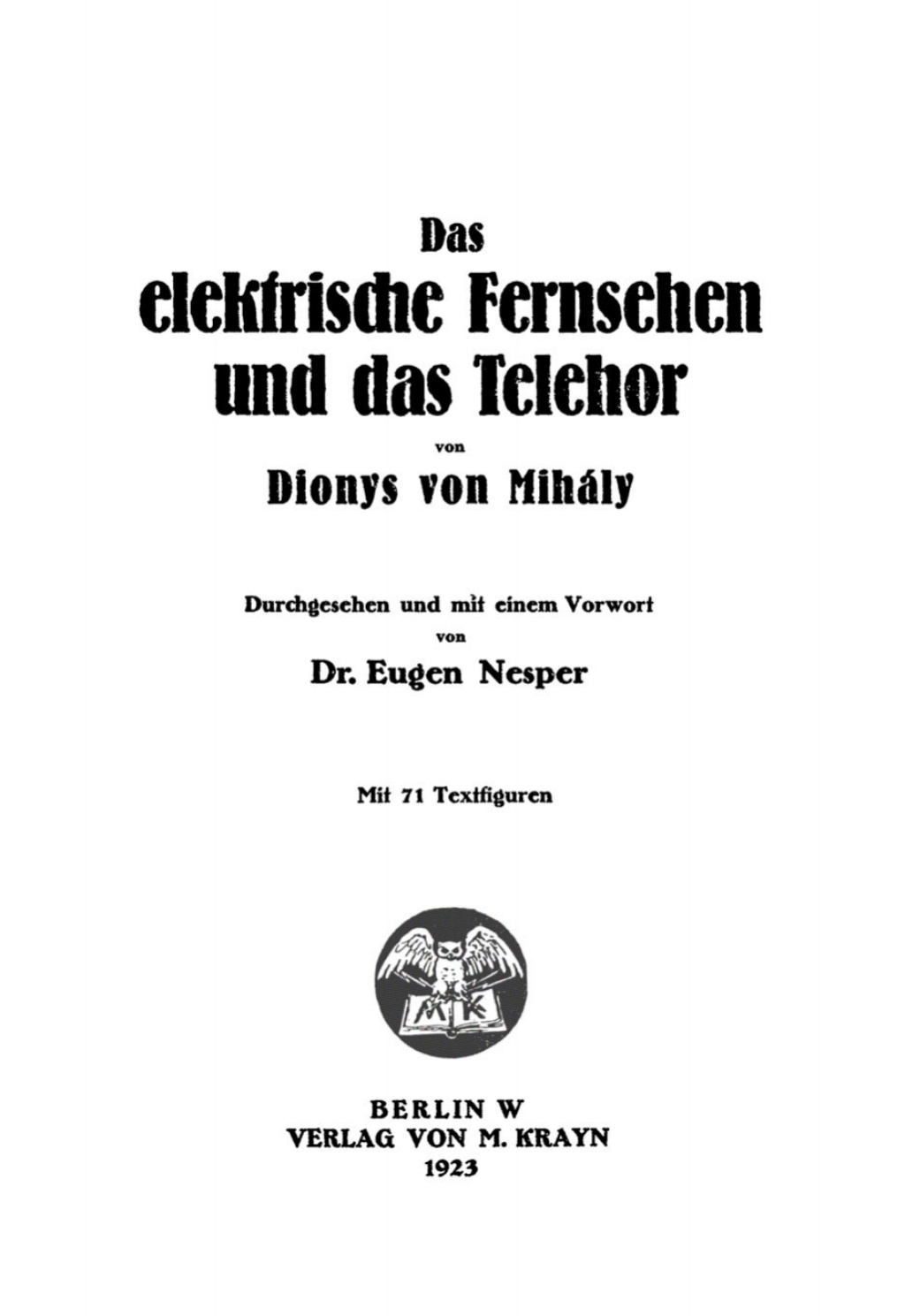 Page Fidelity Das elektrische Fernsehen und das Telehor; $148.73