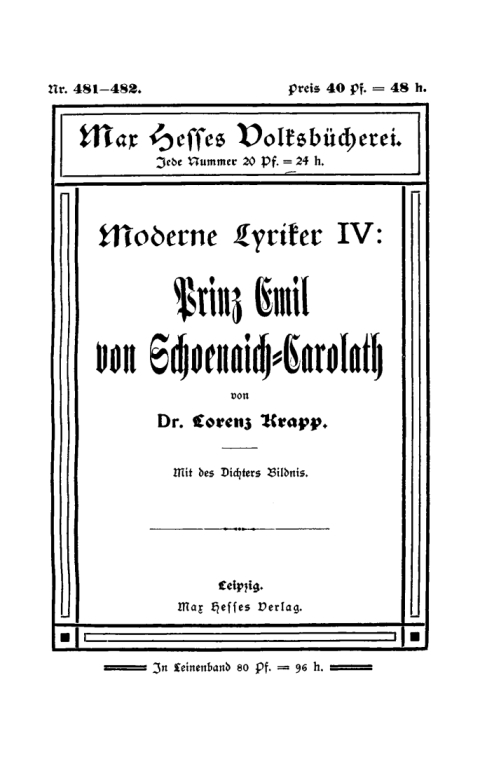 Cover image for book Prinz Emil von Schoenaich-Carolath