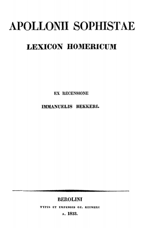 Cover image for book Apollonii Sophistae Lexicon Homericum