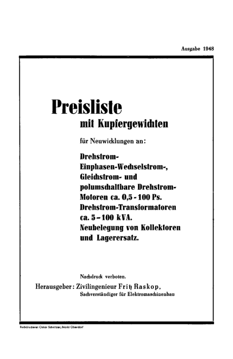 Cover image for book Preisliste mit Kupfergewichten für Neuwicklungen an